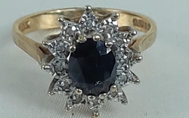 9ct gold sapphire diamond cluster ring