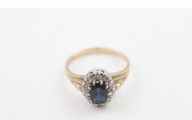 9ct gold vintage sapphire & diamond cluster ring (2.9g) Size...
