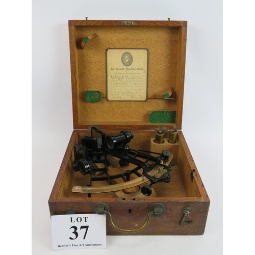 A 1924 Heath & Co 'Hezzanith' sextant in fitted oak carrying...