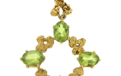 A 1970s 9ct gold peridot pendant, by Cropp & Farr.