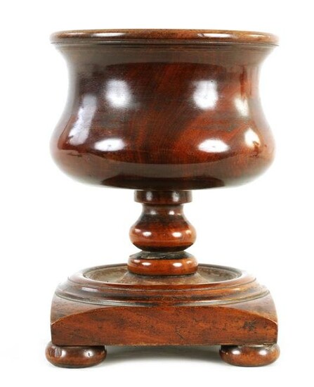 A 19TH CENTURY LIGNUM VITAE TREEN BOWL ON STAND of