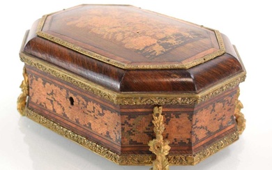 A 19th century Tunbridge ware and kingwood jewellery box of...