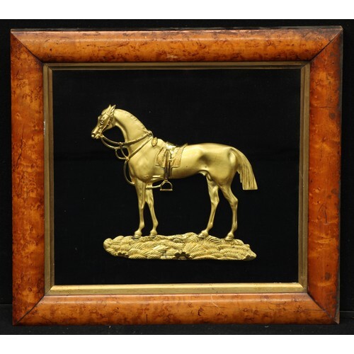 A 19th century gilt metal applique, cast as a race horse, ma...