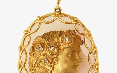 A 9ct gold, hardstone and diamond-set pendant