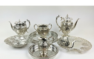 A COLLECTION OF SILVER PLATED WARE, comprising tea and coffe...