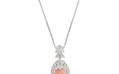 A CONCH PEARL AND DIAMOND PENDANT NECKLACE the pendant set with a conch pearl of approximately 7....