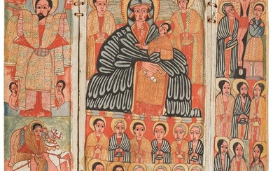 A COPTIC TRIPTYCH SHOWING THE MOTHER OF GOD, THE