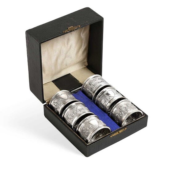 A Cased Set of Silver Napkin-Rings Apparently Unmarked, Probably Indian or Burmese, First Quarter 20th Century