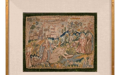 A Charles II Needlework Box Lid Depicting Moses in the