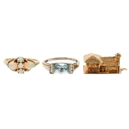 A Charm & Two Gemstone Rings in 14K