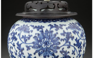 A Chinese Blue and White Jar with Jade Finial