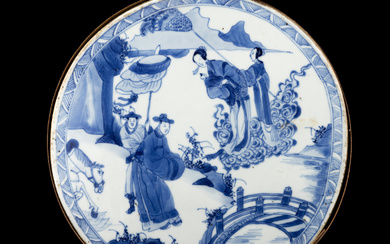 A Chinese Blue and White Porcelain Circular Plaque