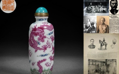 A Chinese Underglaze Blue and Pink Enameled Dragon Snuff Bottle