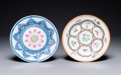 A Chinese famille rose 'lotus' plate for the Southeast Asian market and a 'butterfly and flower'