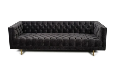 A Contemporary Smokey Grey Tufted Mohair/Velvet Sofa