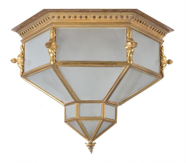 A Continental, probably French, gilt metal and glazed plafonnier loosely in Orientalist taste, second quarter 20th