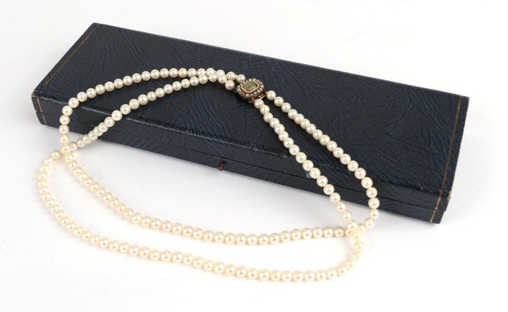 A Cultured Pearl Double Row Necklace with Mourning Clasp, the...