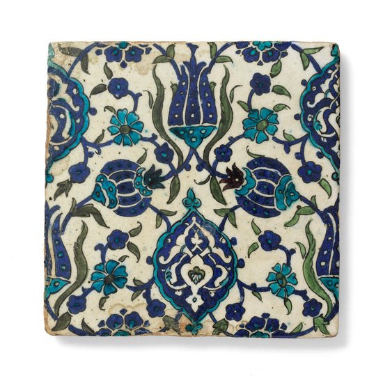 A Damascus underglaze-painted pottery tile Syria, late 16th Century