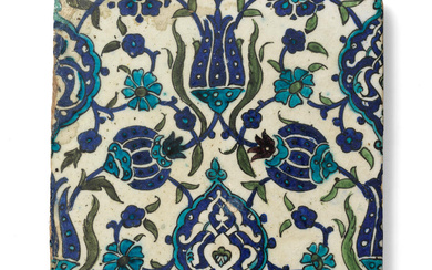 A Damascus underglaze-painted pottery tile Syria, late 16th Century