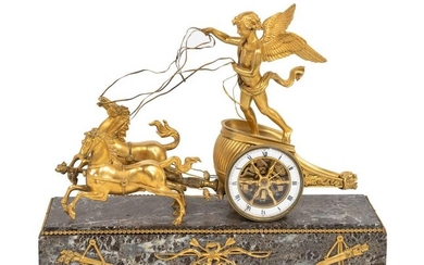 A Directoire Gilt-Bronze Marble Mounted Chariot Clock
