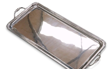 A GEORGE V SILVER TWO-HANDLED TRAY