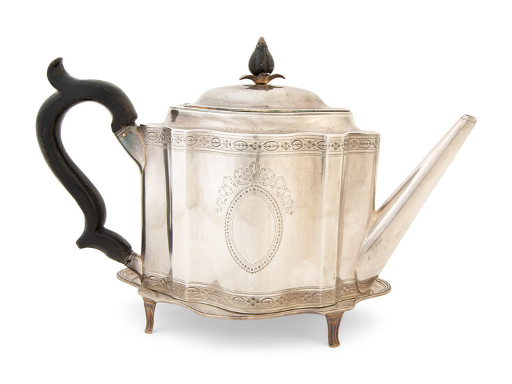 A George III Silver Teapot and Stand and Two Sugar Tongs