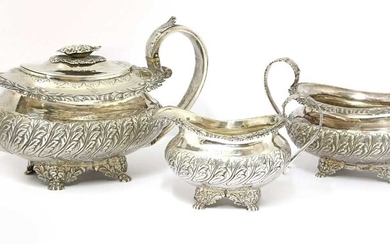 A George IV silver three-piece tea set