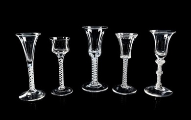 A Group of Five English Opaque Twist Wine Glasses