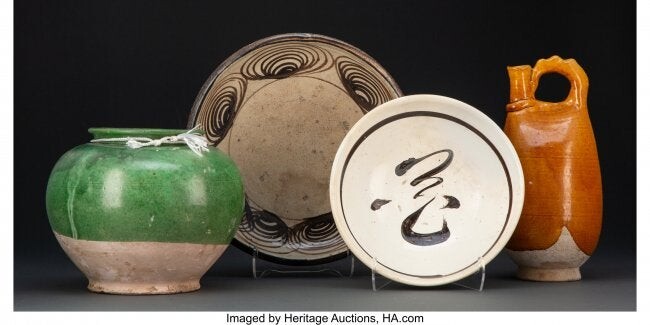 A Group of Four Chinese Earthenware Vessels, 14t