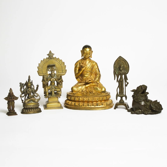 A Group of Six Chinese, Himalayan, and South Asian Bronzes, 20th Century and Earlier