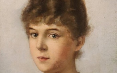 A. Kam (Vlaamse School XIX) - Portret jongedame met parelketting