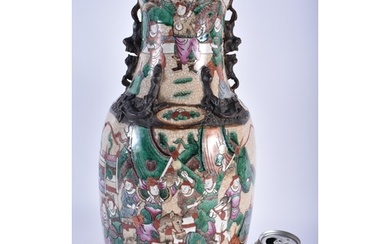 A LARGE 19TH CENTURY CHINESE FAMILLE VERTE PORCELAIN CRACKLE...