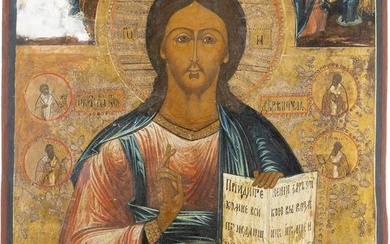 A LARGE ICON SHOWING CHRIST PANTOKRATOR WITH MAIN LITURGICA