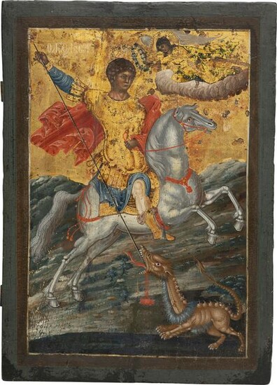 A LARGE ICON SHOWING ST. GEORGE KILLING THE DRAGON