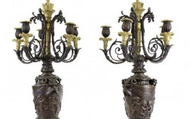 A LARGE PAIR OF 19TH C. BRONZE AND MARBLE CANDELABRA