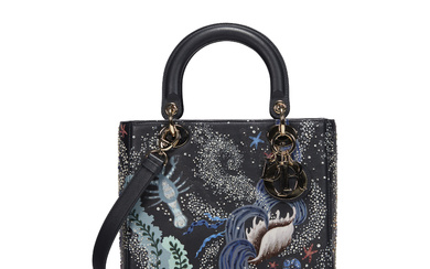 A LIMITED EDITION BLUE EMBROIDERED LEATHER 'NATURE BALLET' MEDIUM LADY DIOR BAG WITH GOLD HARDWARE DIOR, 2019