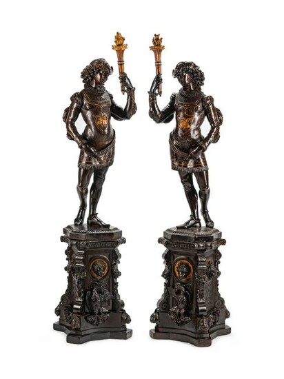 A Large Pair of English Parcel-Gilt and Stained Wood