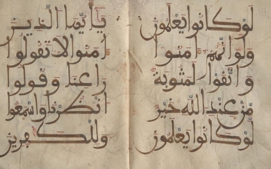 A Maghrebi Qur'an bifolio, North Africa or Al-Andalus, circa 13th/14th...