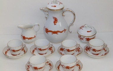 A Meissen porcelain 15 piece coffee set in Red...