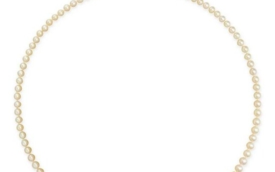 A NATURAL SALTWATER PEARL NECKLACE in 9ct yellow gold, comprising a single row of graduated pearls