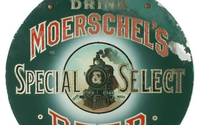 A PAINTED GLASS SIGN FOR MOERSCHEL'S BEER, SEDALIA MO
