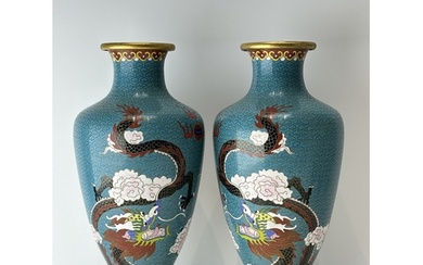 A PAIR CHINESE FINE CHINESE CLOISONNE VASEs with IMPERIAL D...