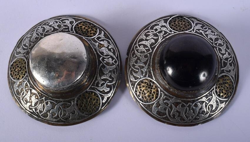 A PAIR OF 19TH CENTURY MIDDLE EASTERN SILVER INLAID