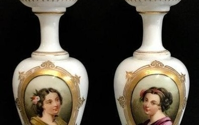 A PAIR OF BACCARAT OPALINE VASES