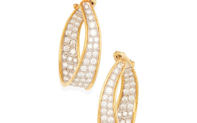 A PAIR OF BI-COLOR GOLD AND DIAMOND EARRINGS
