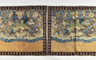 A PAIR OF CHINESE JIAQING/DAOGUANG PERIOD SILK EMBROIDERED CIVIL OFFICIAL THIRD RANK BADGES