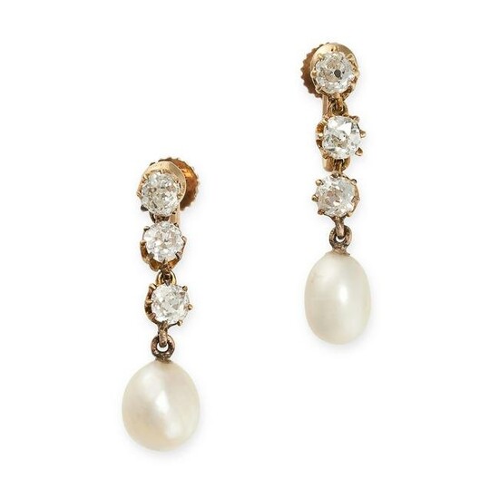 A PAIR OF NATURAL PEARL AND DIAMOND CLIP EARRINGS in