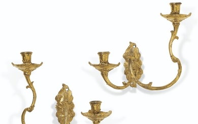 A PAIR OF NORTH ITALIAN ORMOLU TWIN-BRANCH WALL-LIGHTS, POSSIBLY TURIN, IN THE MANNER OF FRANCESO LADATTE, CIRCA 1740