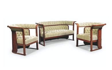 A PAIR OF VIENNESE STAINED BEECH 'BUENOS AIRES' ARMCHAIRS