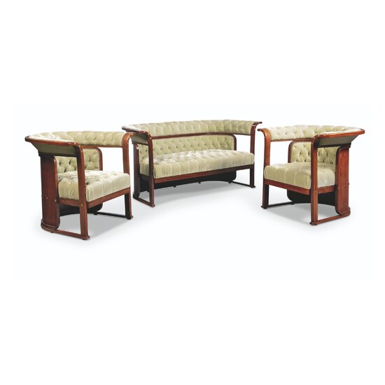 A PAIR OF VIENNESE STAINED BEECH 'BUENOS AIRES' ARMCHAIRS